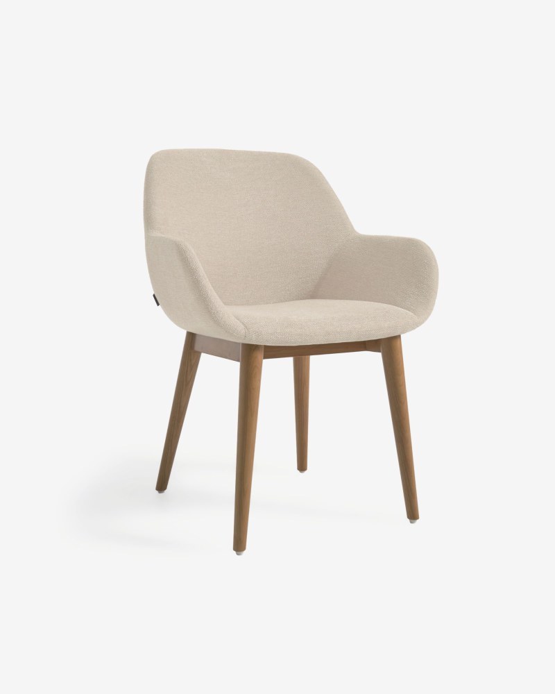 Konna chair in beige with solid ash wood legs in a dark finish