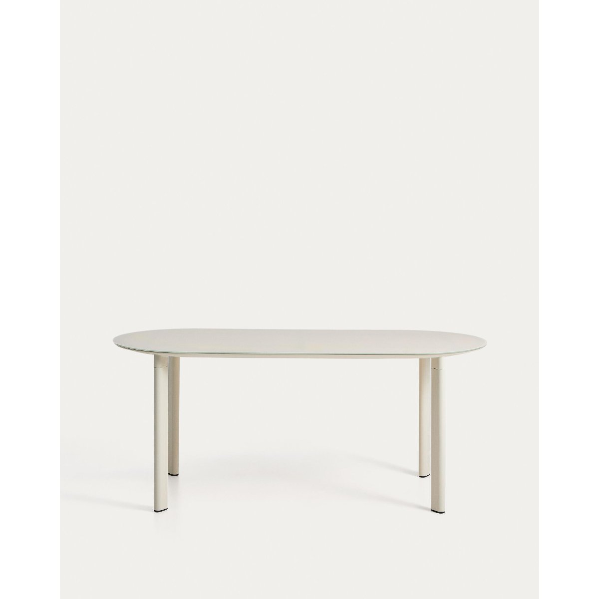 Erice oval table in aluminium and ecru tempered glass 180 x 90 cm