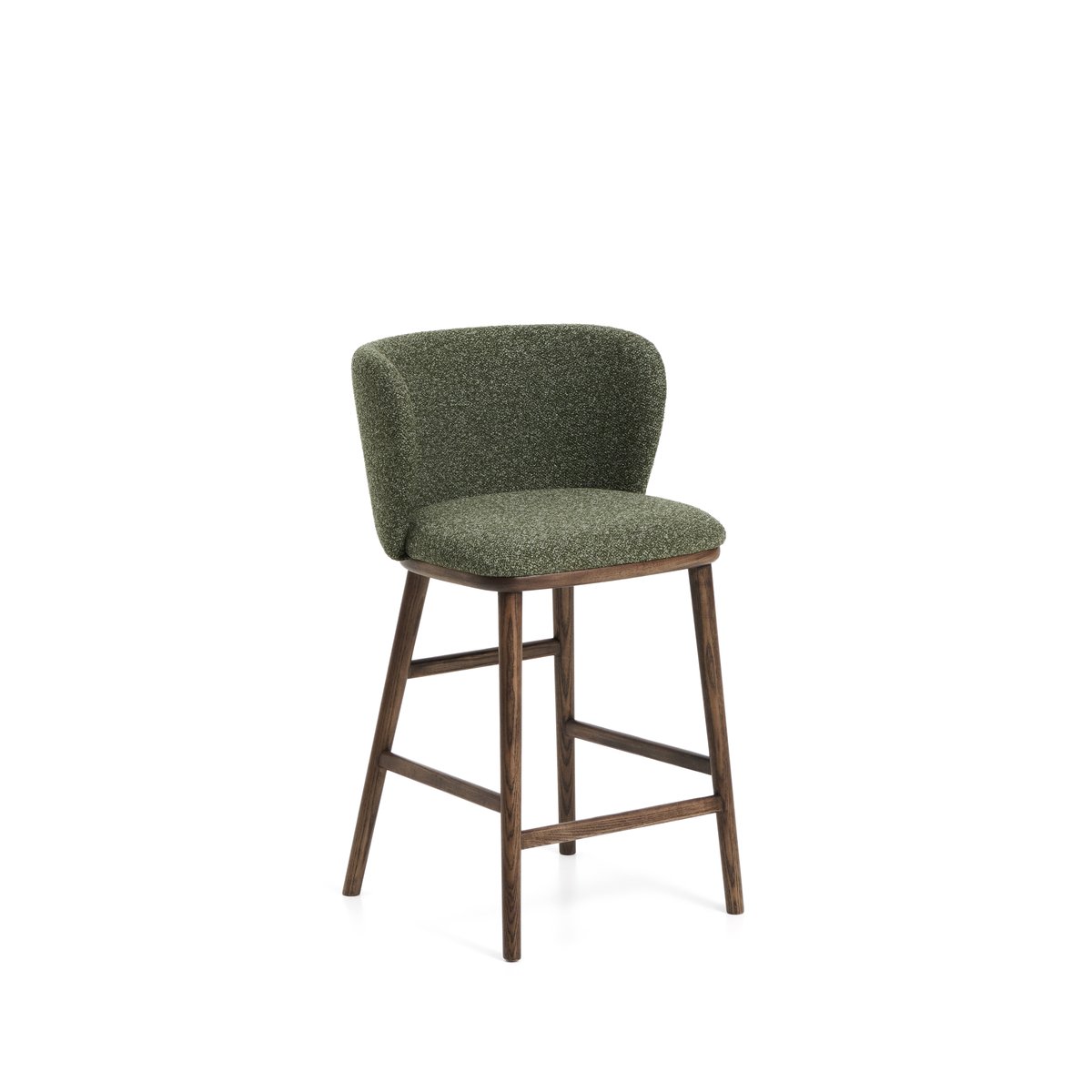 Ciselia dark green thick chenille stool with solid ash wood legs with walnut-coloured finish FSC Mix Credit 65cm