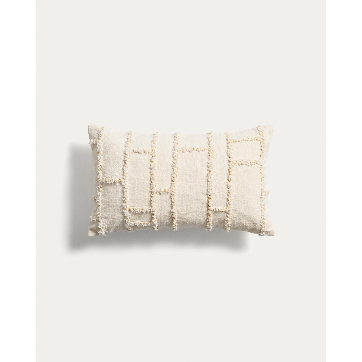 Verion yellow cushion cover with embroidered geometric detail 30 x 50cm