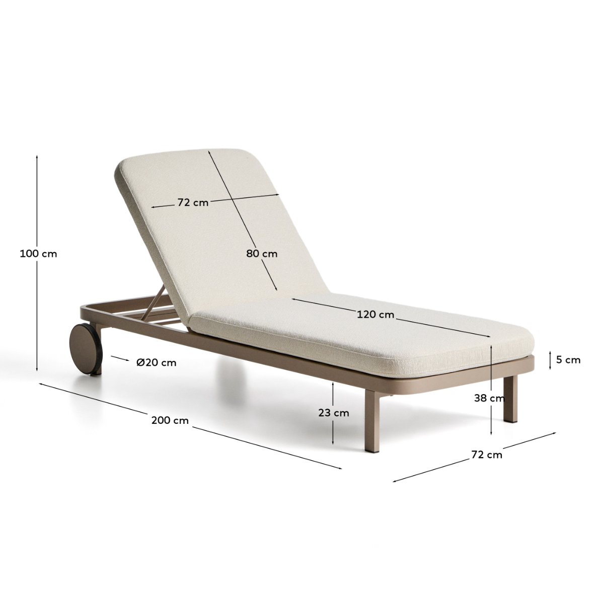 Kionia taupe aluminium sun lounger.