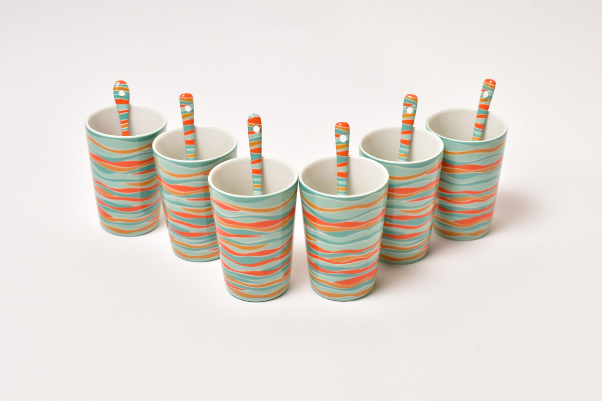 SET 6 CUPS + SPOONS AZUR