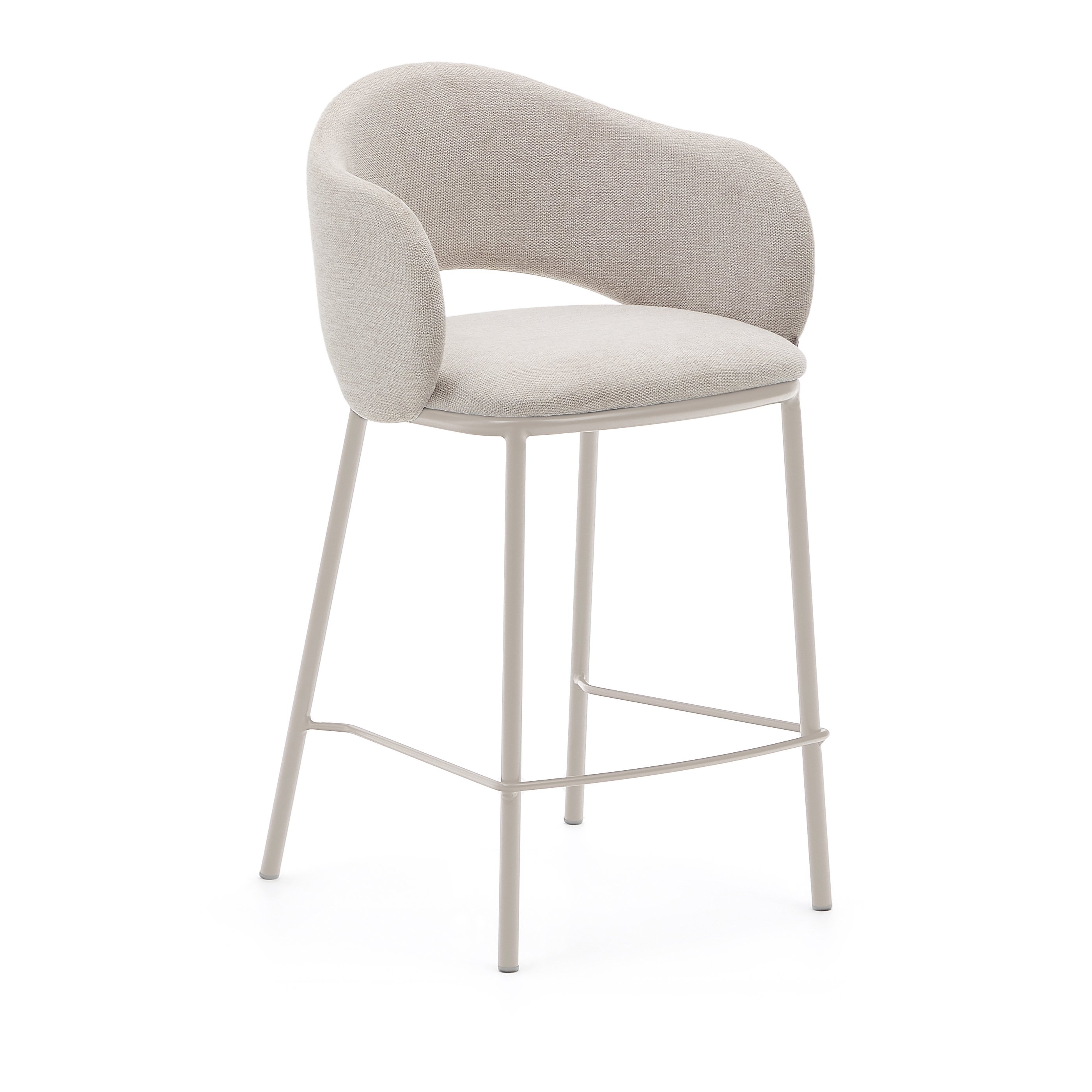 Maina stool in beige chenille and steel legs in a beige finish. FSC Mix Credit. 65 cm