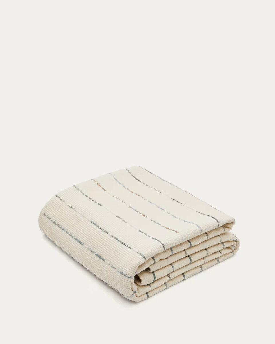 Satisa ecru cotton bedspread with striped pattern for 150/160 cm bed