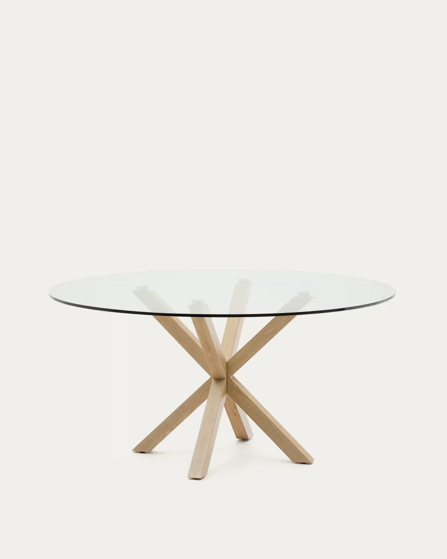 Argo round glass table and wood effect steel legs  150 cm