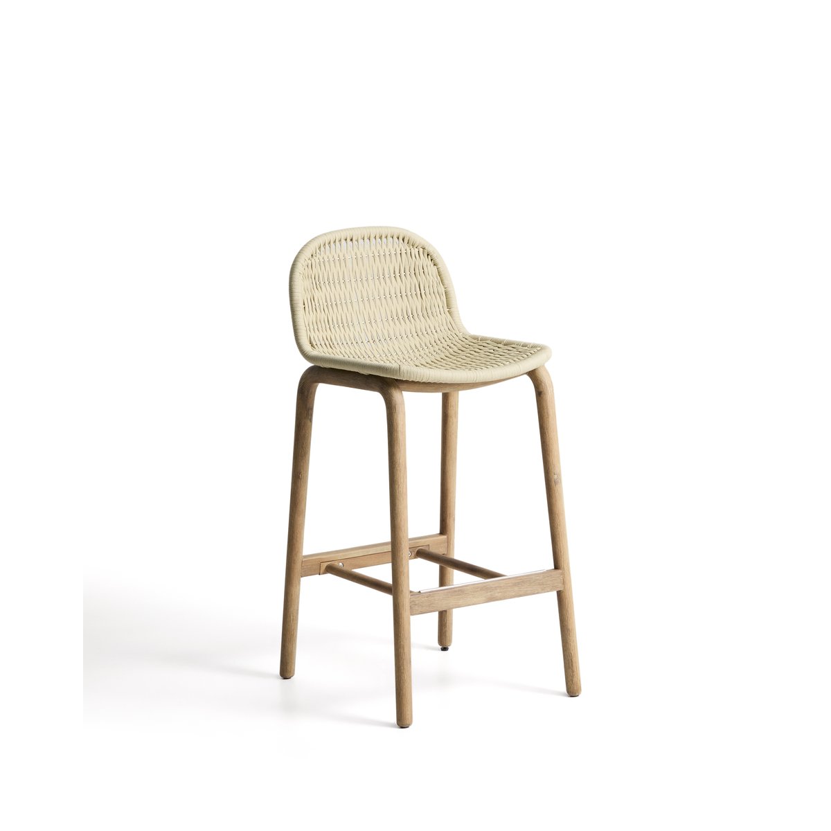 Alipa stool in FSC 100% solid acacia wood and ecru rope cord 75 cm