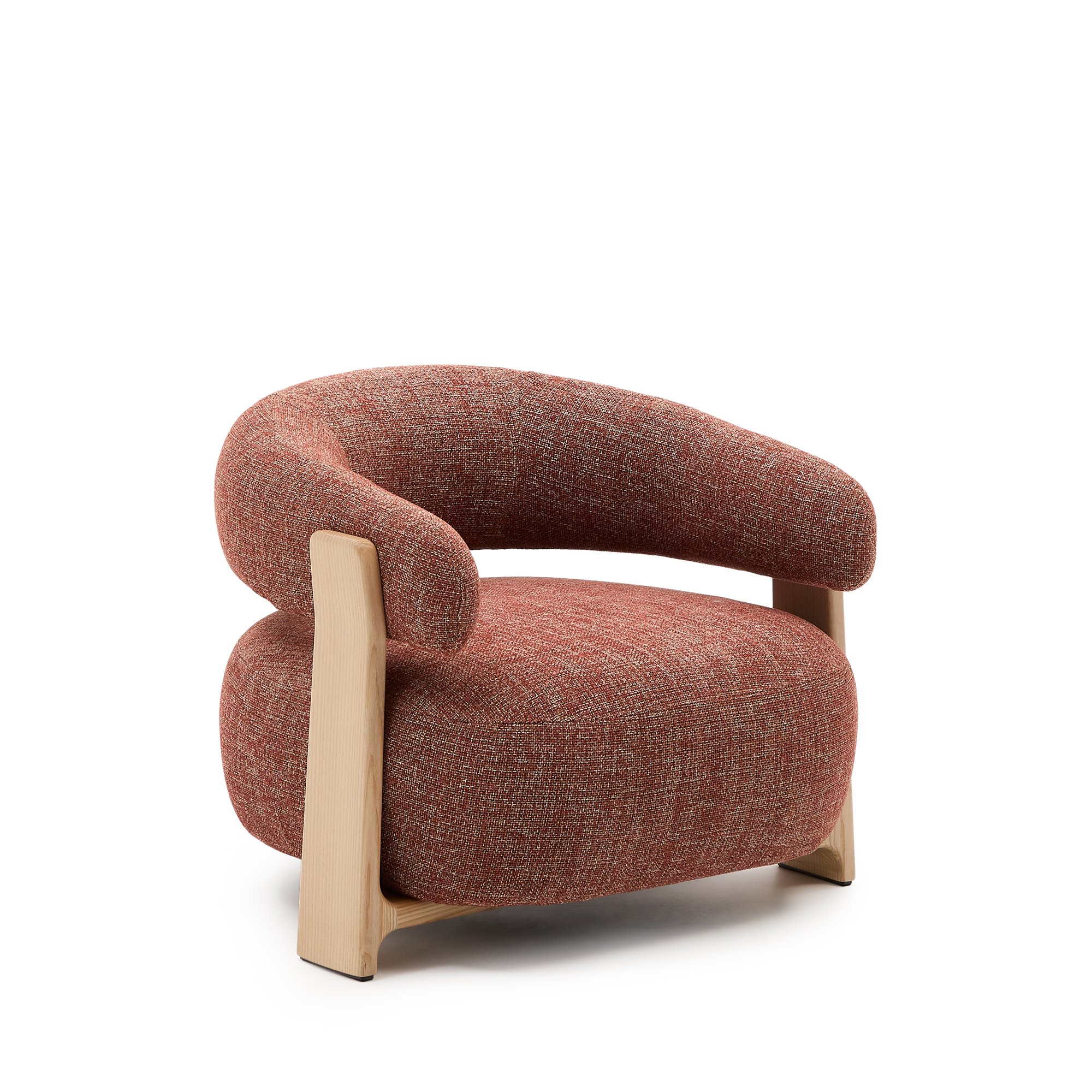 Granite terracotta chenille armchair with solid ash wood legs in a natural finish FSC 100%