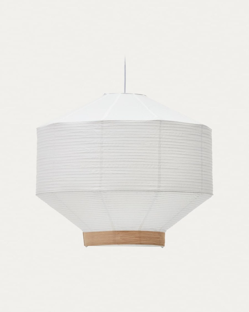 Hila ceiling lamp screen in white paper with natural wood veneer  80 cm