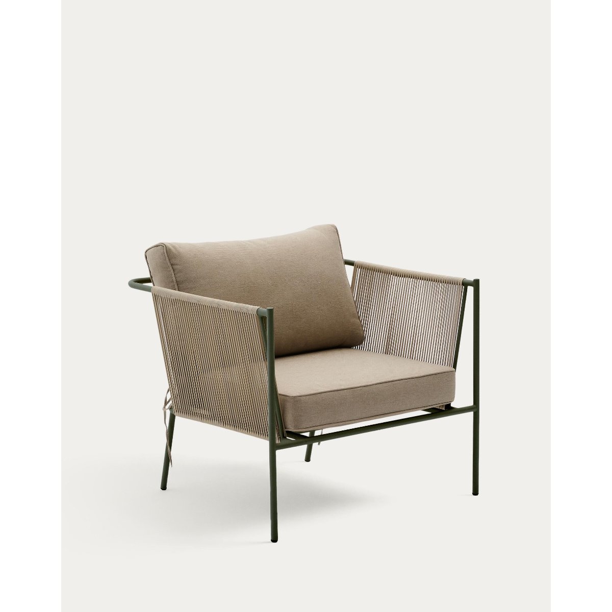Zivia outdoor armchair in ecru rope cord and green galvanised steel