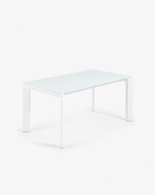 Axis white glass extendable table with white steel legs 160 (220) cm