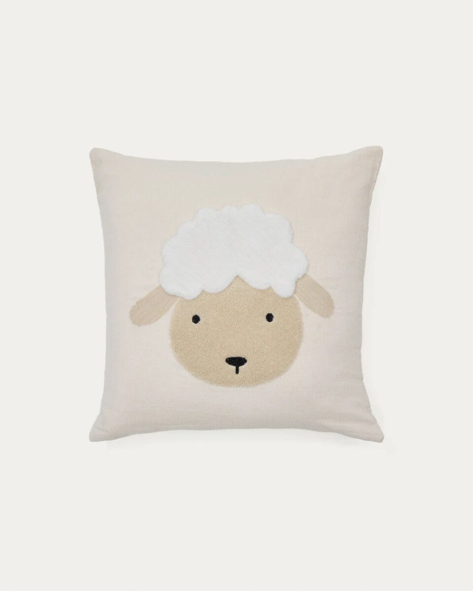 Milu cushion cover in beige cotton with a sheep embroidery feature. 45 x 45 cm