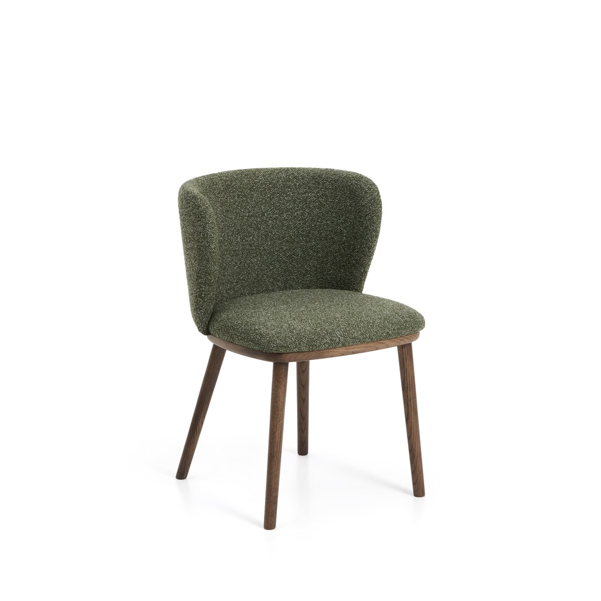 Ciselia dark green thick chenille chair with solid ash wood legs with walnut-coloured finish FSC Mix Credit