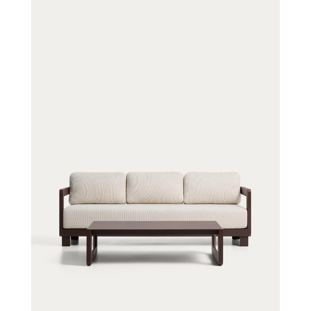 Nerano set with 3-seater sofa and coffee table in brown aluminium