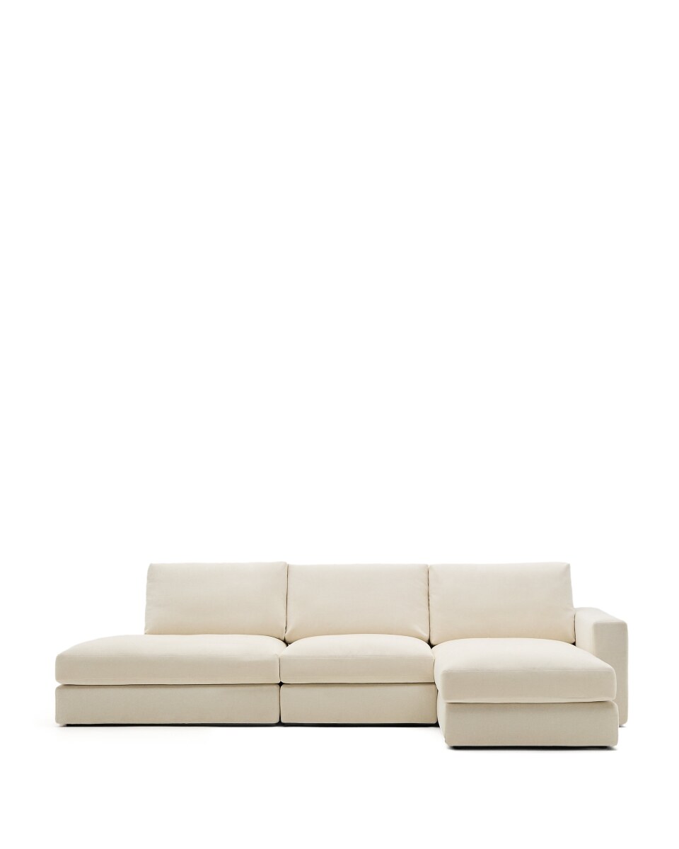 Alea ecru chenille 5-seater modular sofa with right chaise longue and removable cover 340cm