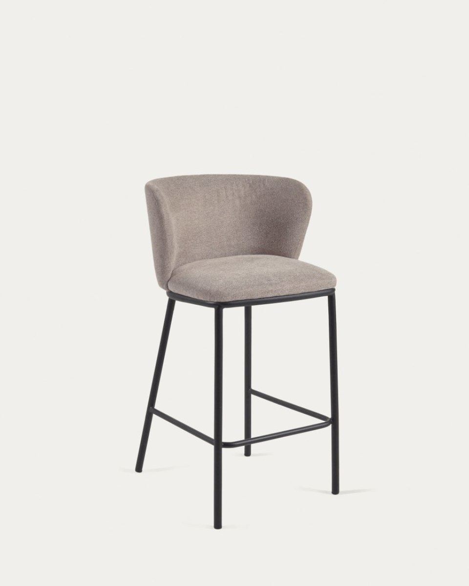 Ciselia stool in brown chenille with steel legs in black. 65 cm height FSC Mix Credit