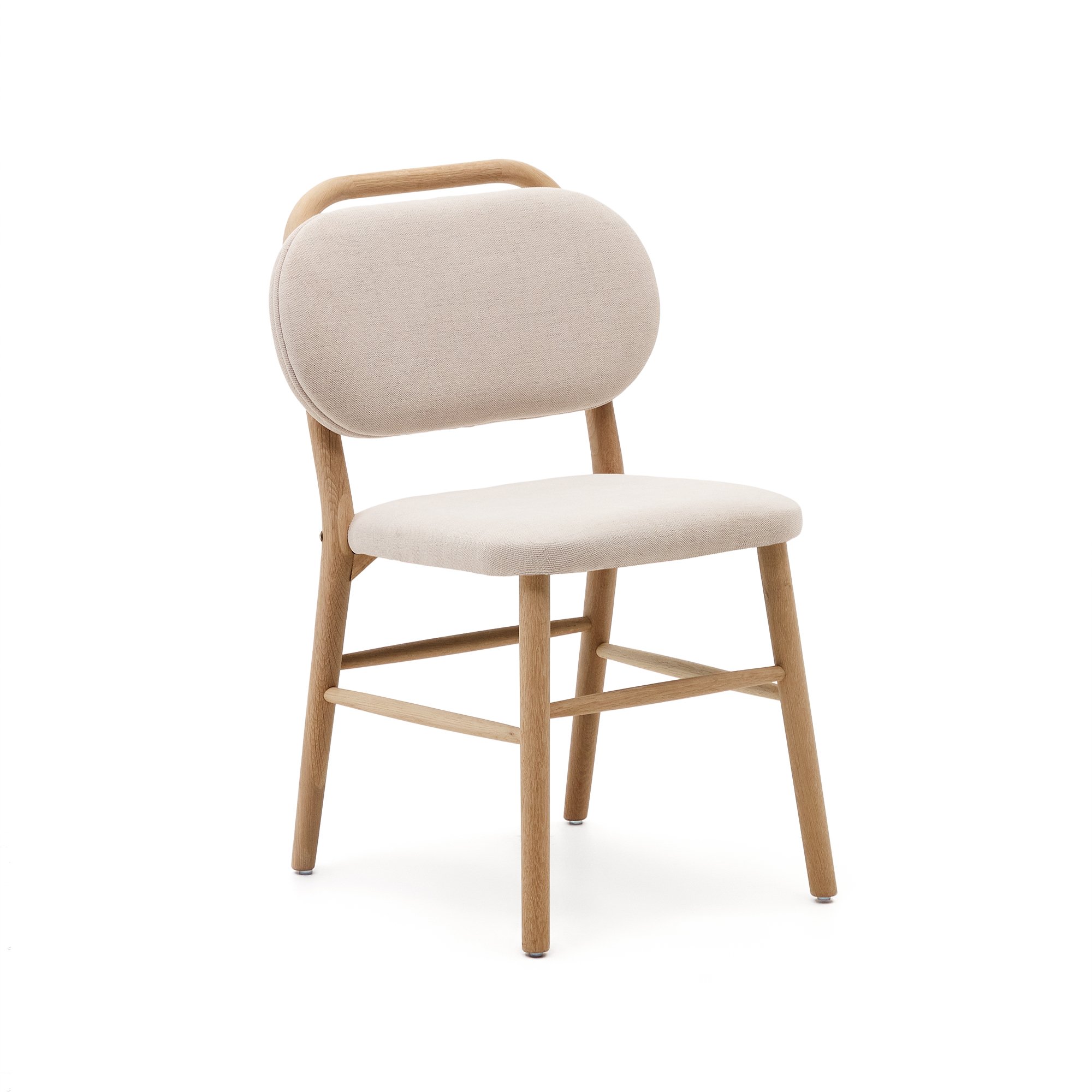 Chaise Helda en chenille beige et bois de chêne FSC Mix Credit