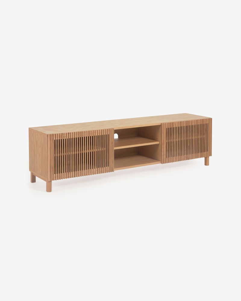 Beyla 2-door TV stand in solid oak wood and oak veneer 180 x 49.5cm FSC 100%