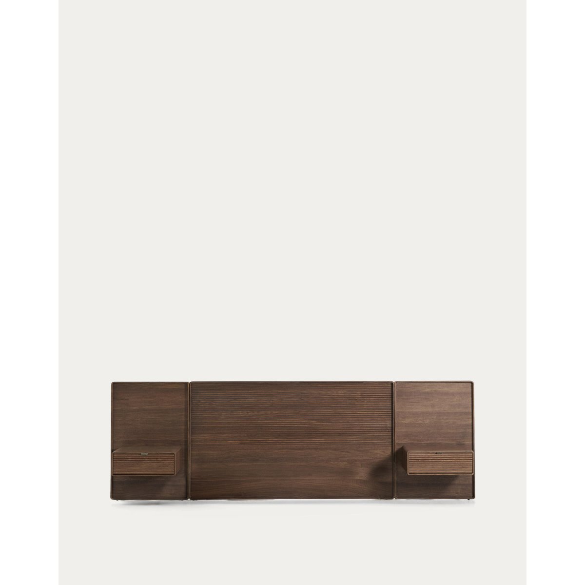 Norlen headboard with 2 bedside tables in walnut veneer with a dark finish and LED light for beds up to 160cm FSC Mix Credit