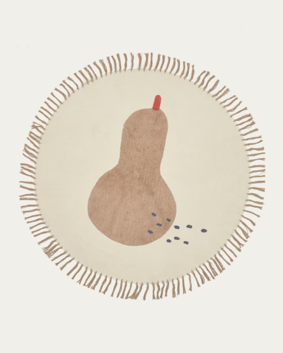 Tamya 100% cotton round rug with brown pear.  120 cm
