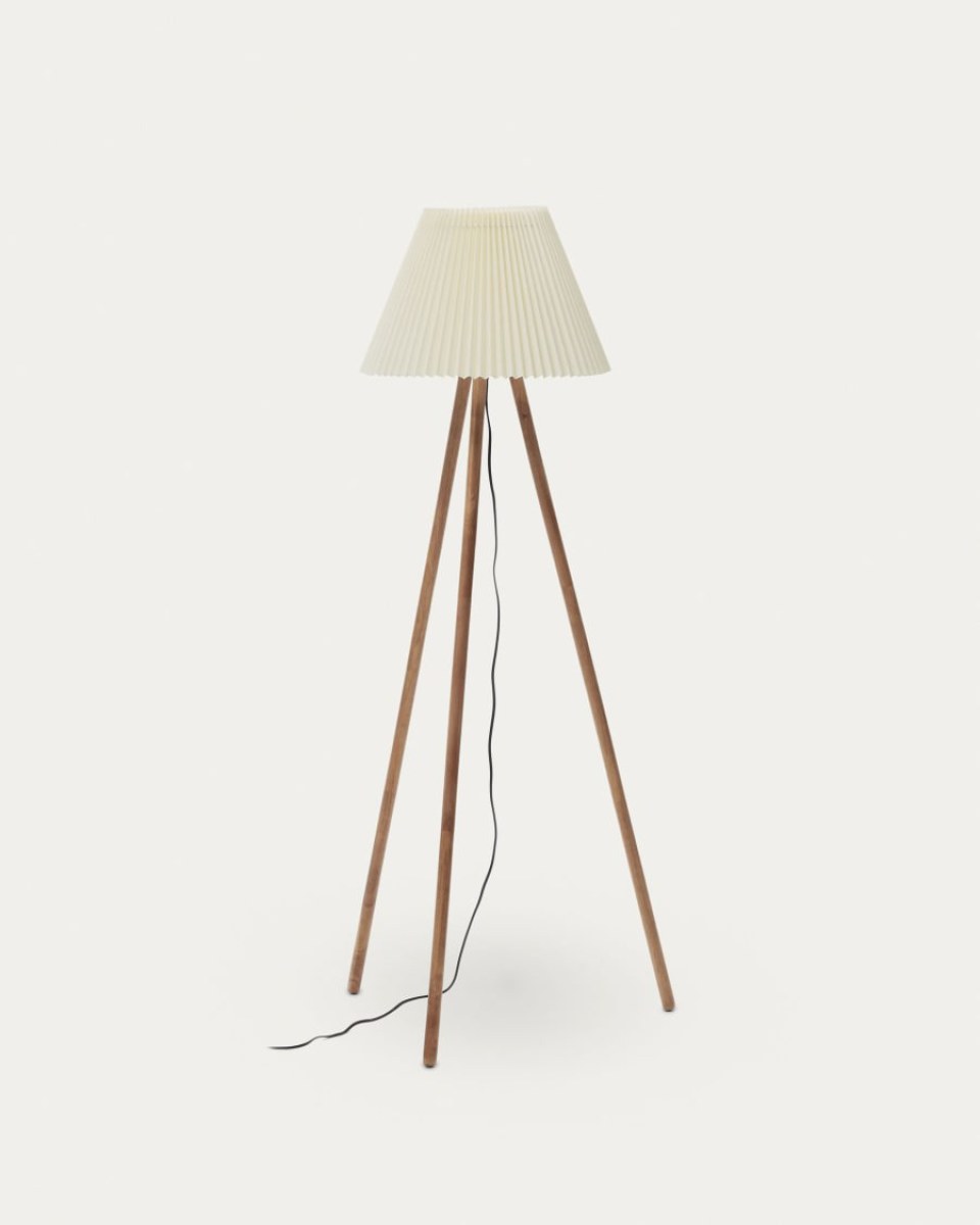 Benicarlo floor lamp in solid rubber wood with a natural. beige finish