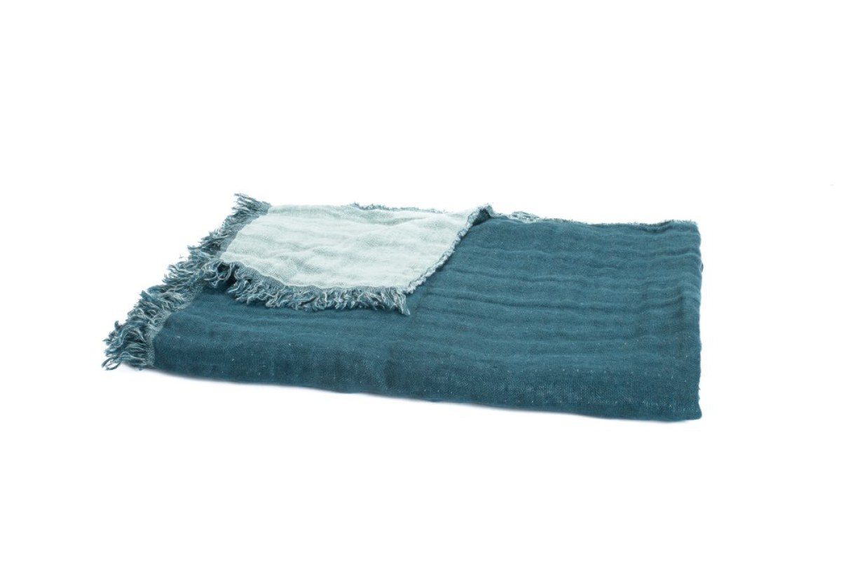 BAYA PLAID 135X200 21 BLEU DE PRUSSE\CELADON
