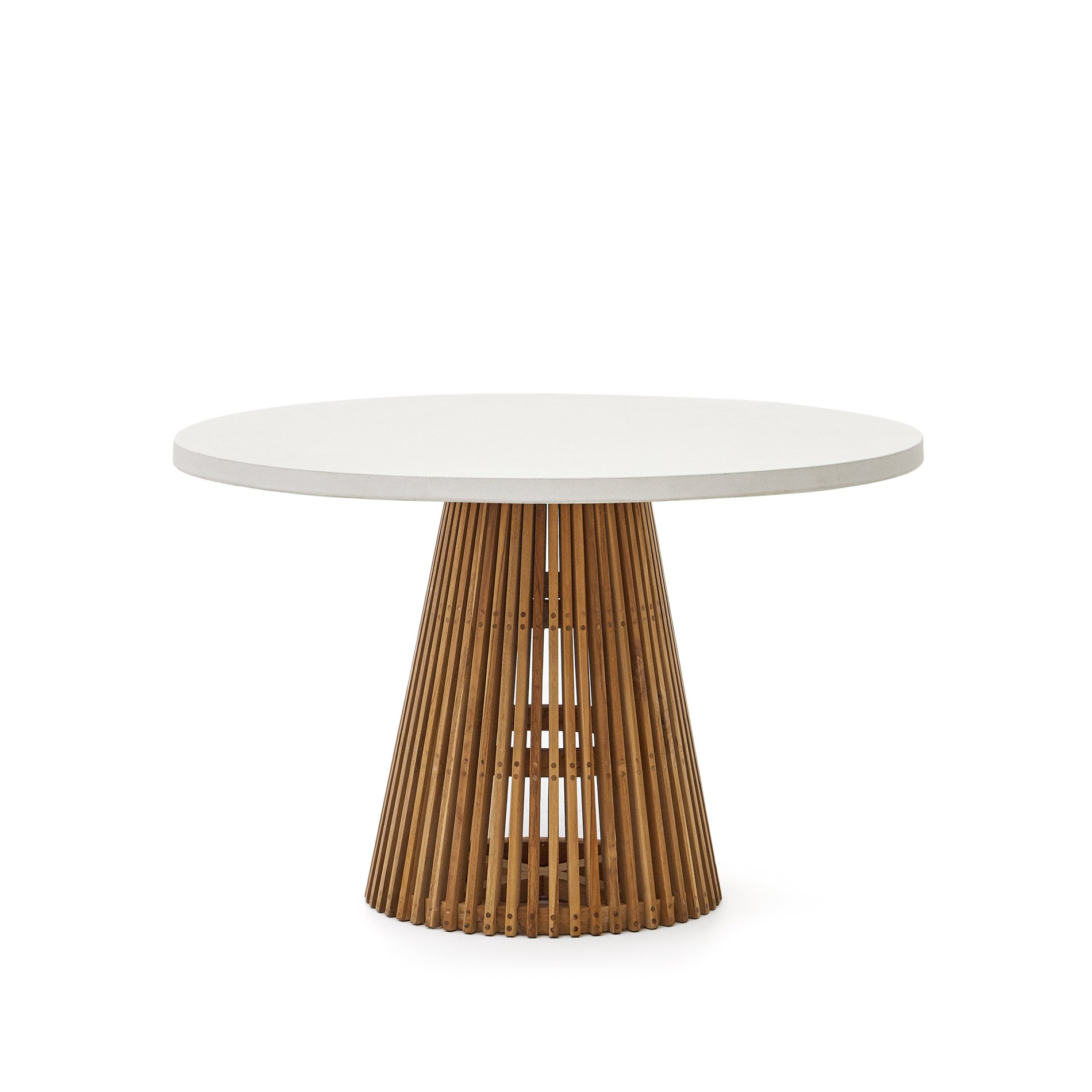 Alcaufar round outdoor table made of solid teak wood and white cement  120 cm