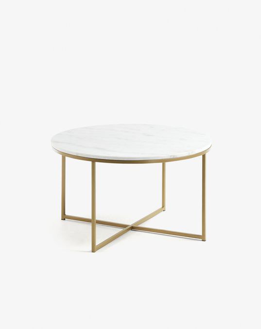 Sheffield coffee table in white marble and golden steel legs  80 cm