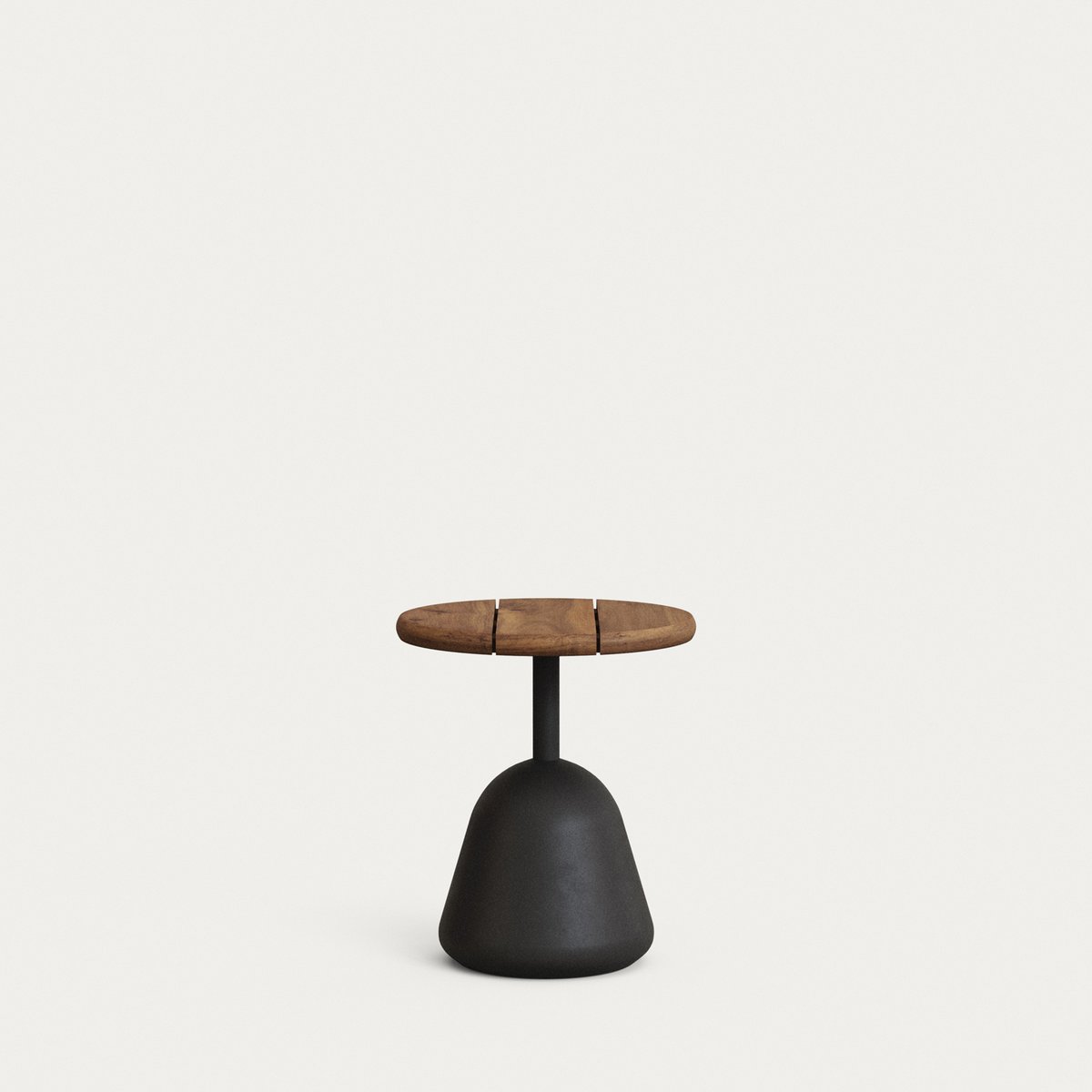 Saura coffee table with walnut-finished acacia top and black cement base Ø43x48cm