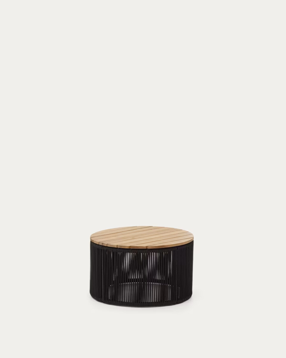 Dandara coffee table made of steel  black cord and solid acacia wood  60 cm FSC 100%