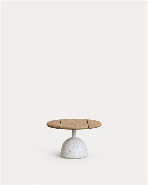 Saura coffee table with walnut-finished acacia top and white terrazzo base 43x35 cm