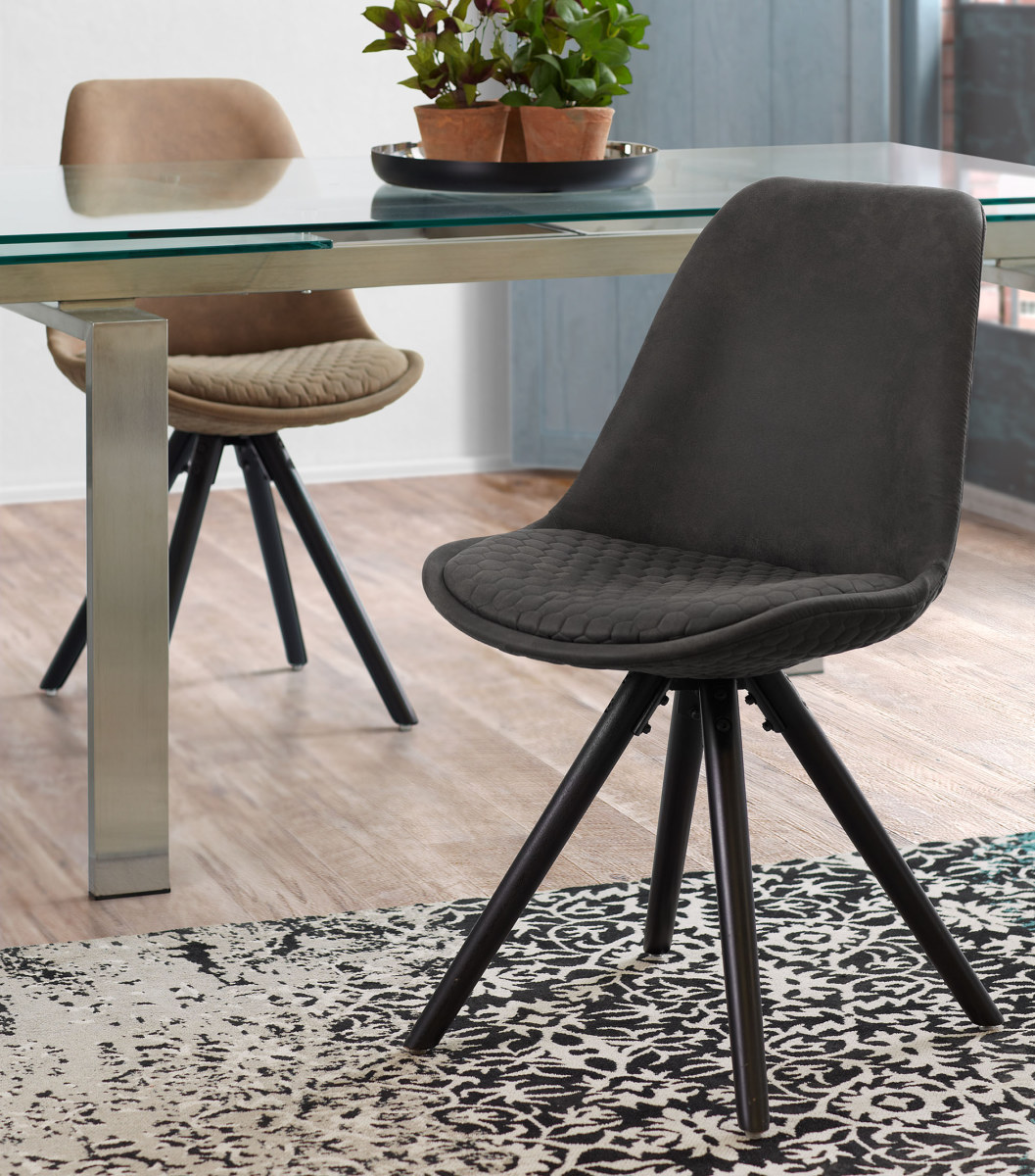 LARS chair black wood quilted fabric graphite