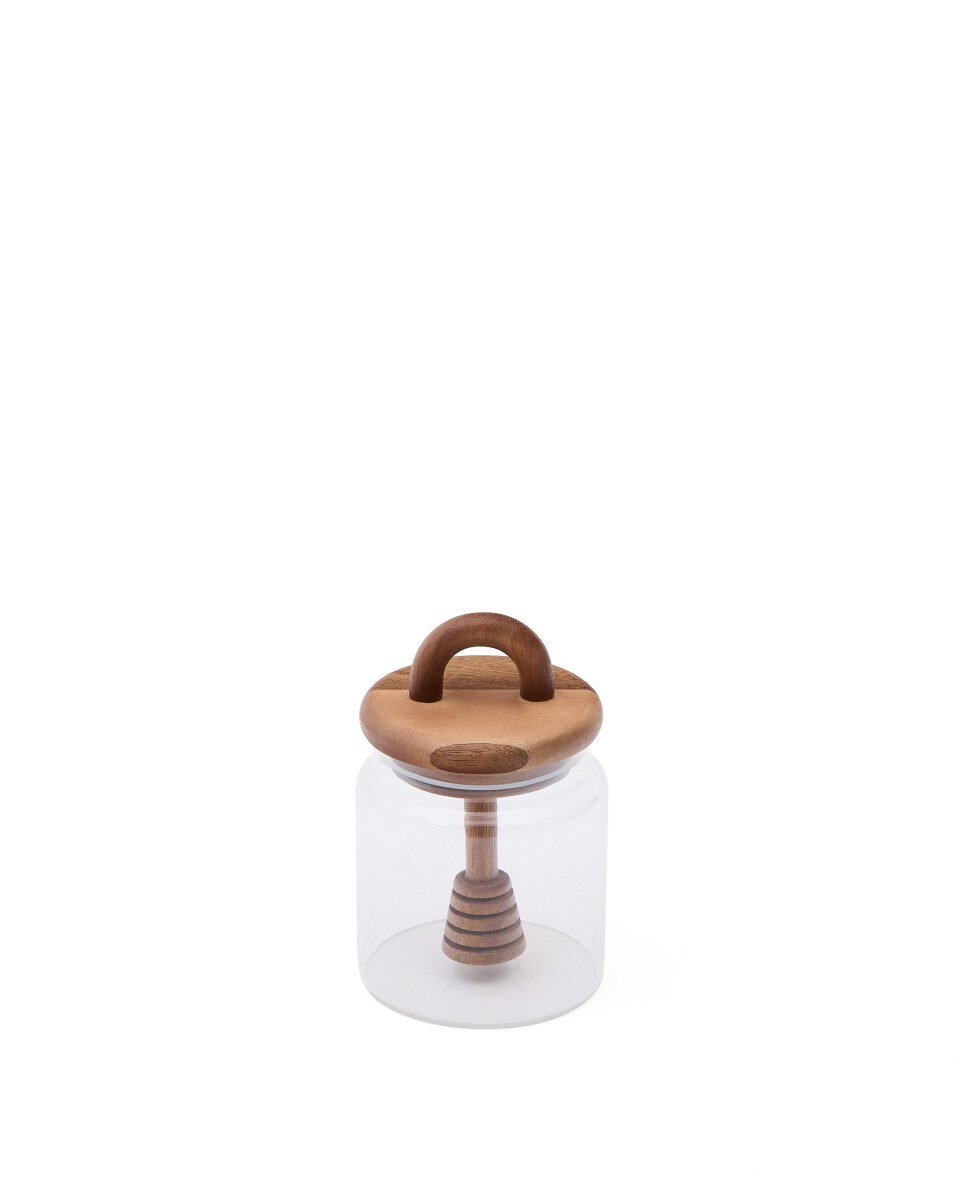 Nukha honey jar in glass and FSC 100% acacia wood