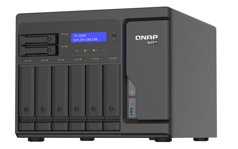 QNAP TS-h886-D1622-16G Intel® Xeon® D desktop QuTS hero NAS with four 2.5GbE ports designed for real-time SnapSync data backup and virtual machine applications
