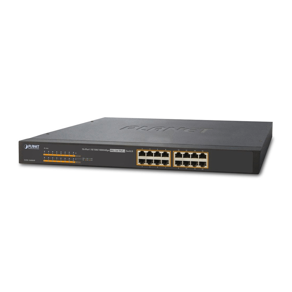 GSW-1600HP - 16-Port 10/100/1000T 802.3AT POE+ Ethernet Switch