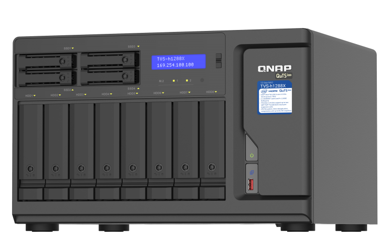 QNAP TVS-h1288X-W1250-16G Intel® Xeon® W desktop QuTS hero NAS ideal for high-speed media collaboration over Thunderbolt™ 3 and 10GbE virtual machine applications