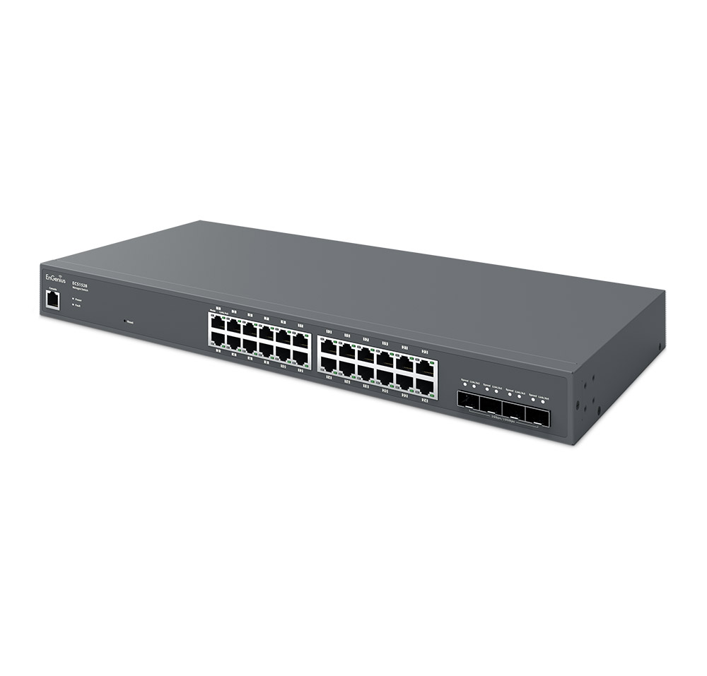 Engenius ECS-1528T Cloud Managed 24-Port Gigabit Switch with 4 SFP+ Ports Layer 2+ Switch with Multiple Management Options for Large Businesses