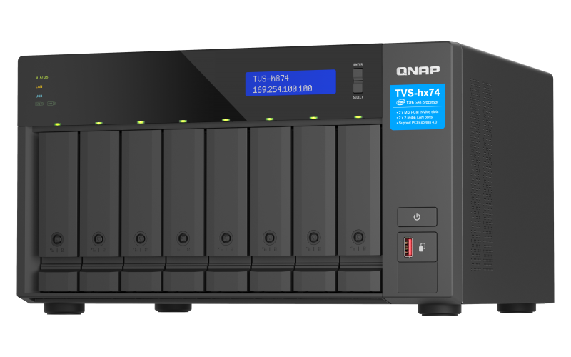 QNAP TVS-h874-i5-32G Highly-reliable ZFS-based storage with PCIe Gen 4 expandability for 10/25GbE connectivity M.2 NVMe SSD caching and multi-threads processors for virtualization applications