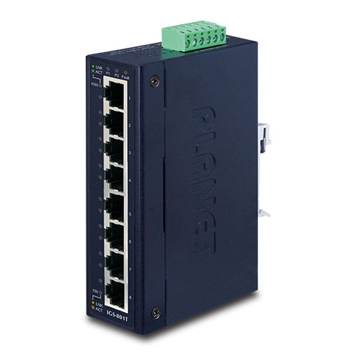 Planet IGS-801T 8-Port 10/100/1000T Industrial Gigabit Ethernet Switch (-40~75 degrees C operating temperature)